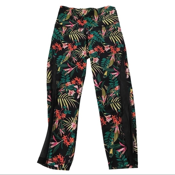 Old Navy Active Tropical Flora & Fauna with Black Side Sheer Mesh Go-Dry Pant XS - Picture 1 of 9